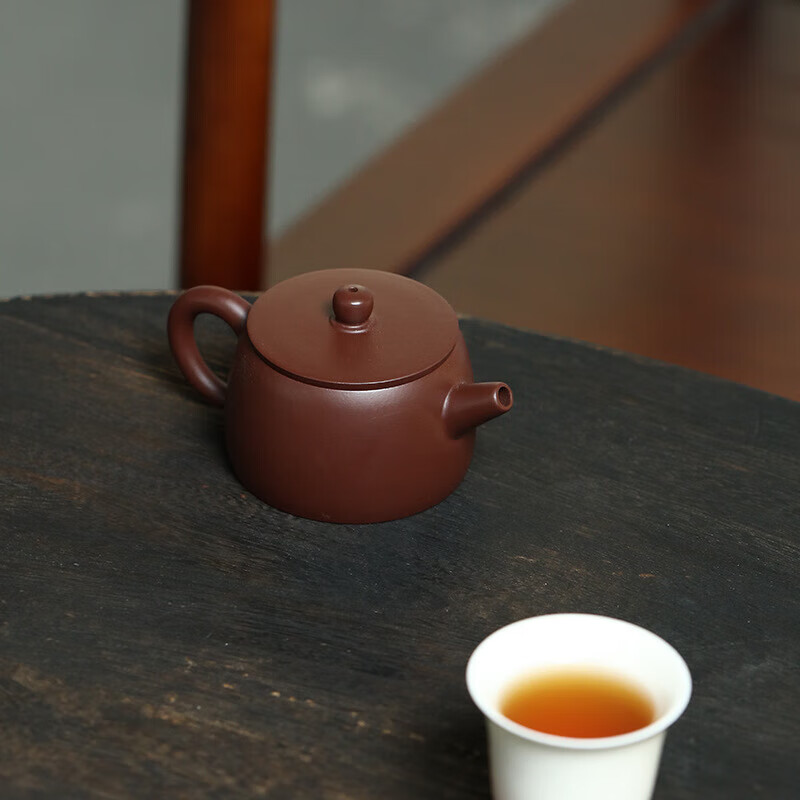 陶小碗宜兴原矿紫砂壶纯全手工茶壶紫砂泡茶壶小品功夫茶壶紫朱泥平盖壶 紫朱泥 小平盖