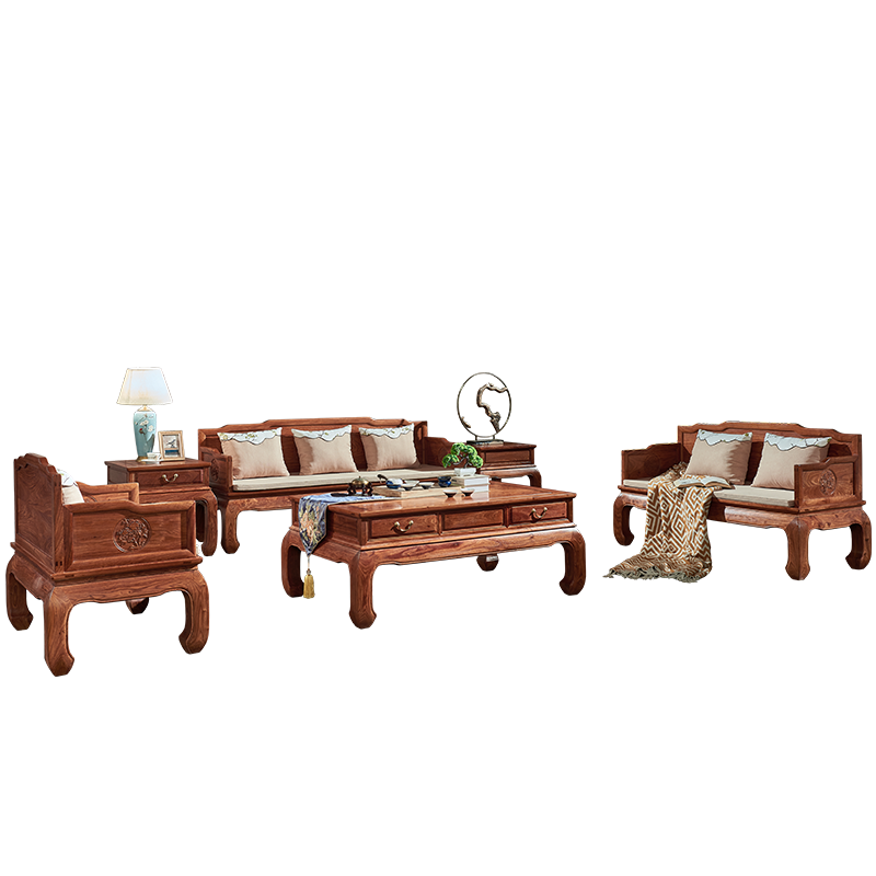 正荣府 红木家具 非洲花梨(学名:刺猬紫檀)沙发全实木沙发组合套装中式古典客厅家具 沙发六件套(113+茶几+2边几)