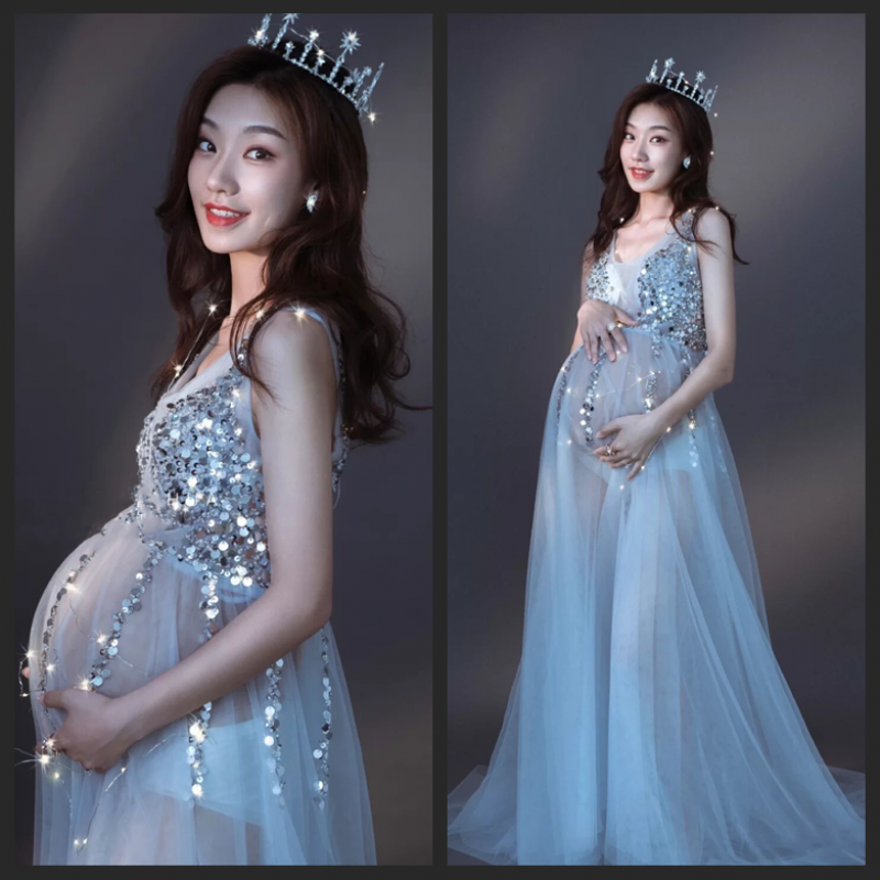 孕妇照写真服装新款影楼孕妇拍照韩式仙女拖尾纱裙孕妈咪艺术摄影礼