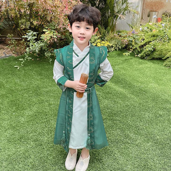 男童夏天汉服儿童男新款国风公子少爷汉服古代唐装男夏季幼儿 绿色款