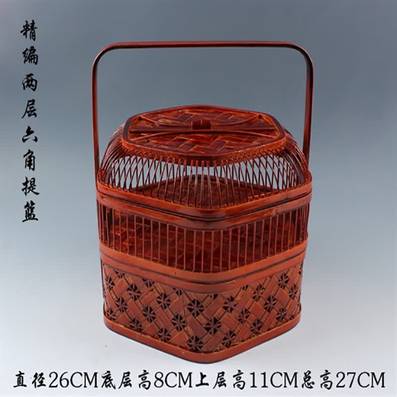 澳颜莱拜神手提篮子多层复古风竹编木质结婚古代食盒提篮子多层手提