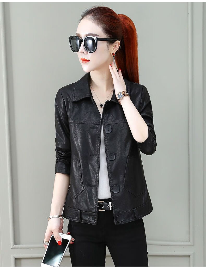 lanweifeilei皮衣女装外套皮衣短款春秋新款韩版修身皮夹女士小皮衣