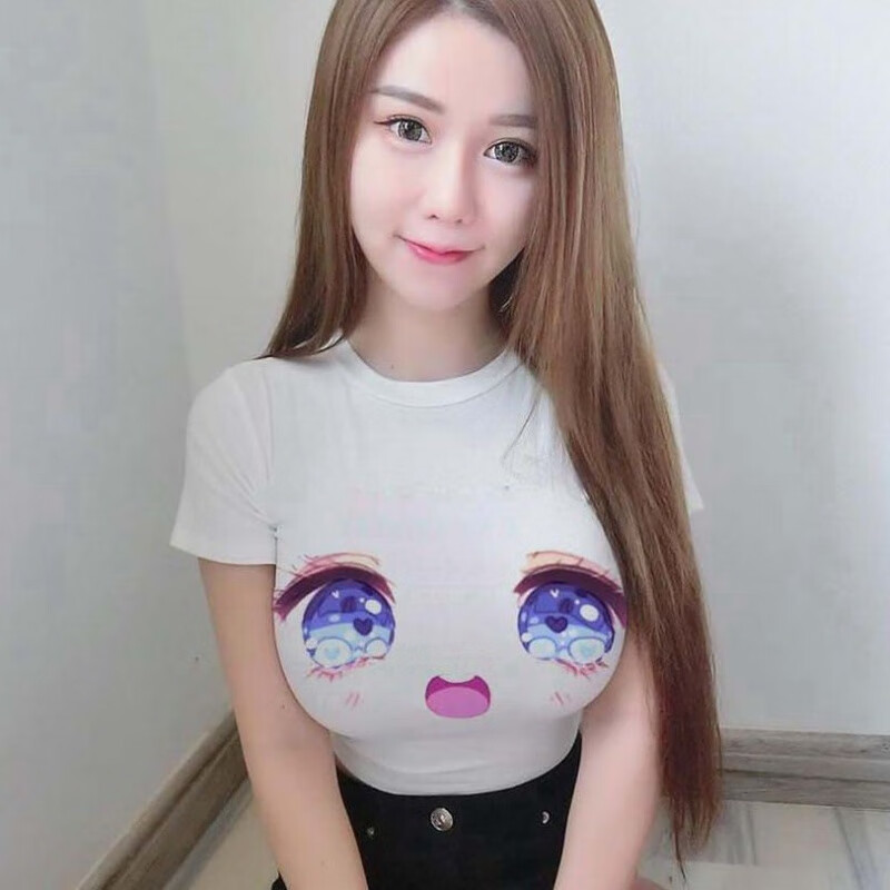 花姿朵大眼睛t恤衣服显胸大紧身上衣夏网红主播性感动漫印花眼睛短袖