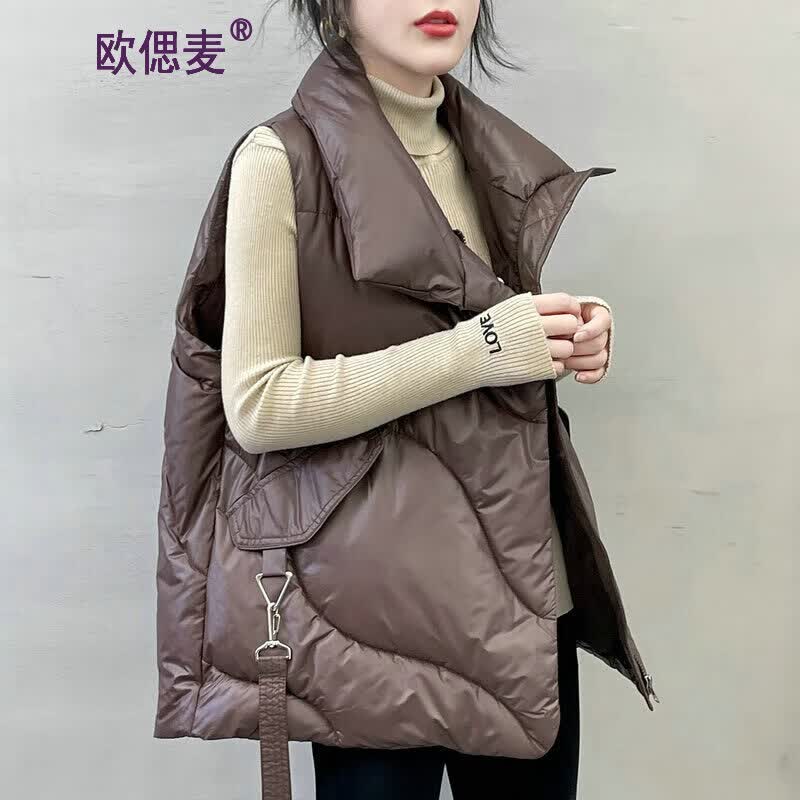 欧偲麦羽绒马甲女外穿秋冬季轻薄羽绒服背心百搭洋气款 30249 熟褐 均码怎么样,好用不?