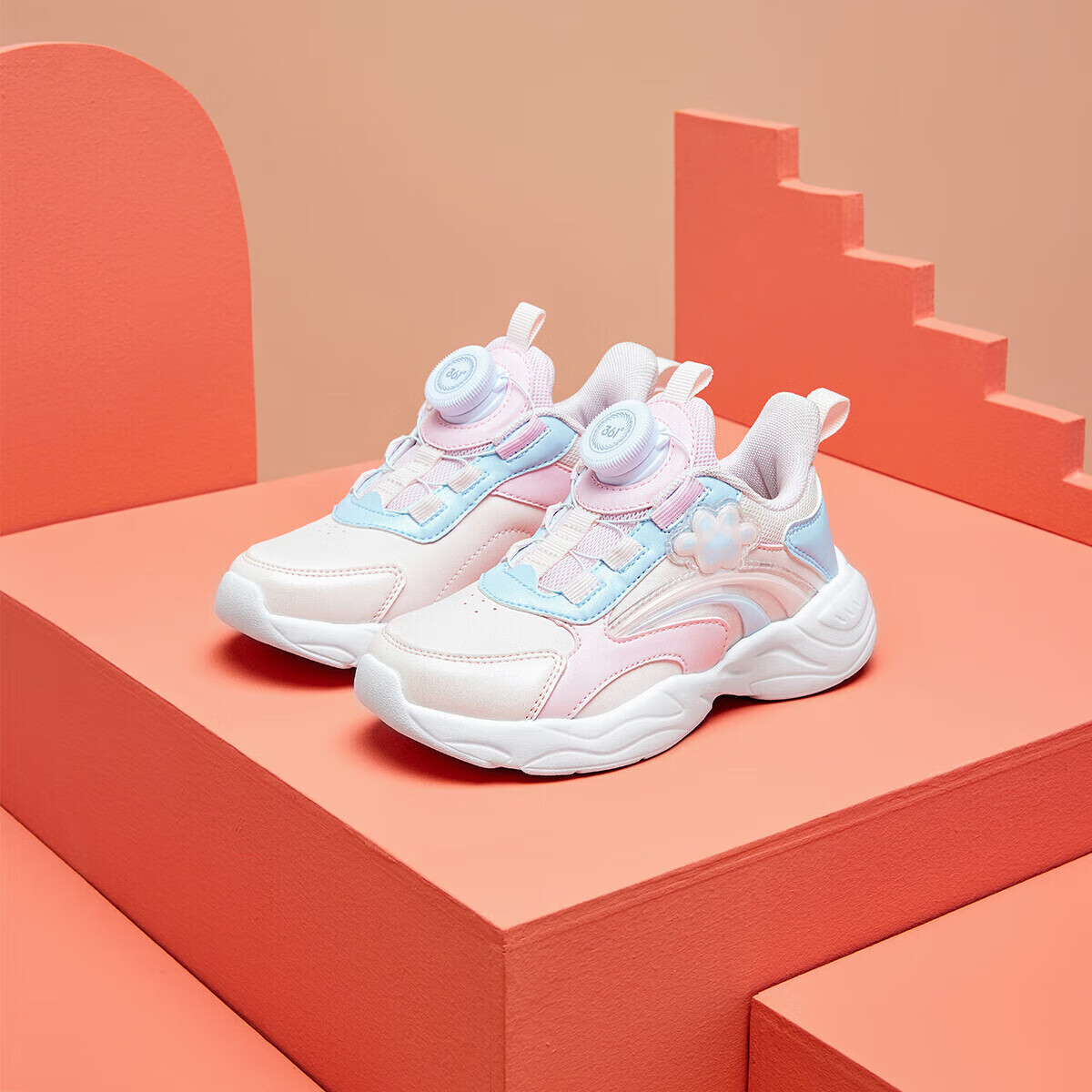 361°童鞋2025冬季小童女童旋纽扣跑鞋 蓝29