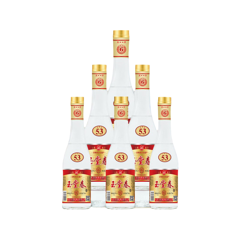 玉堂春山西名酒 洪洞玉堂春6号53度475ml*6瓶整箱清香型纯粮食高粱白酒 53度 475mL 6瓶 玉堂春6号53度