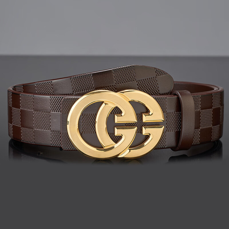 杜宾爵gg皮带男士真皮平滑扣内扣不锈钢纯牛皮年轻人商务裤腰带潮