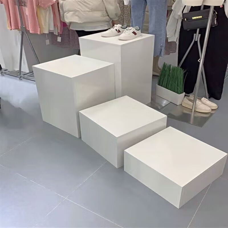 旭灵木质模特底座展示台脚踩台子站台正方形服装店橱窗展示 白色长