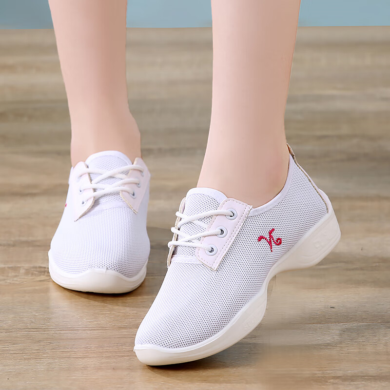 舞蹈鞋女夏季新软底网面透气女式广场舞鞋防滑女鞋跳舞鞋 白色 舞-1