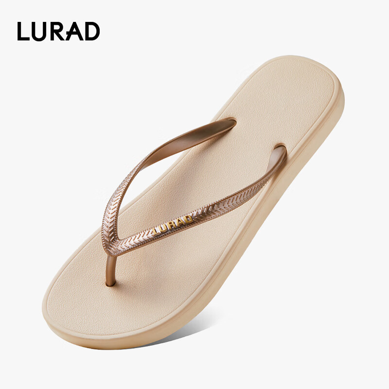 LURAD 人字拖女士平跟防滑夏季夹脚沙滩外穿EVA拖鞋 米色 37-38