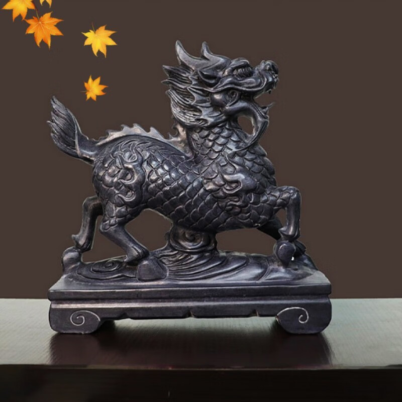 奥琅石苑石雕麒麟摆件客厅装饰石头青石麒麟门口看门家用庭院神兽天然