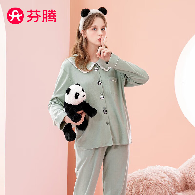 芬腾情侣睡衣纯棉可外穿长袖开衫家居服套装女