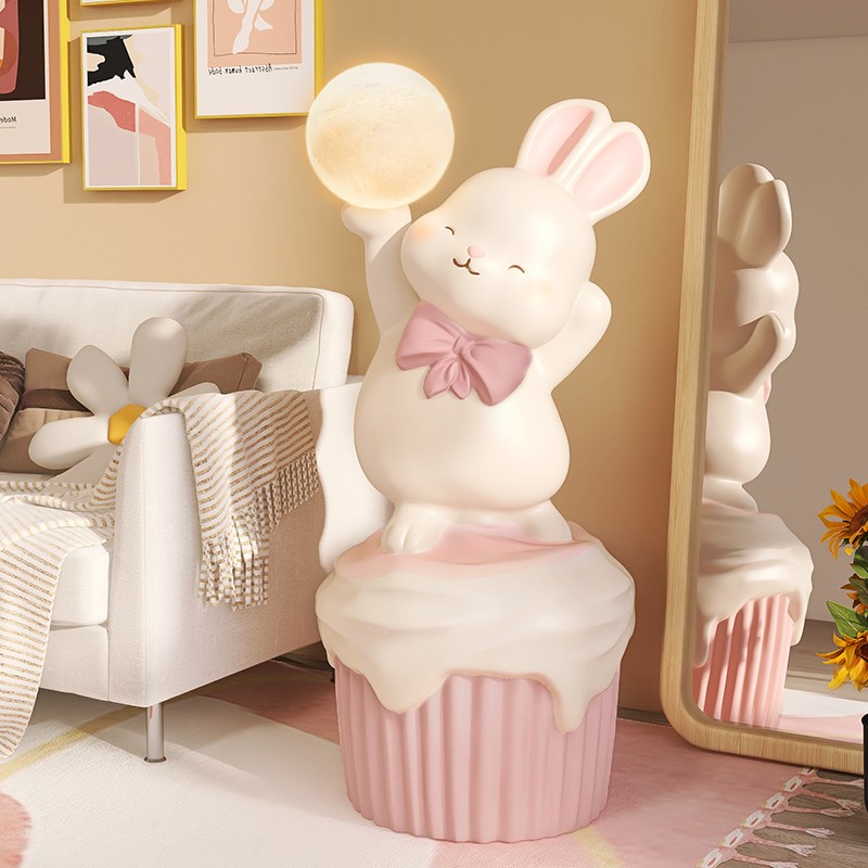 电视柜沙发旁装饰品搬家乔迁新居礼物 可爱欢乐兔落地摆件【粉色】