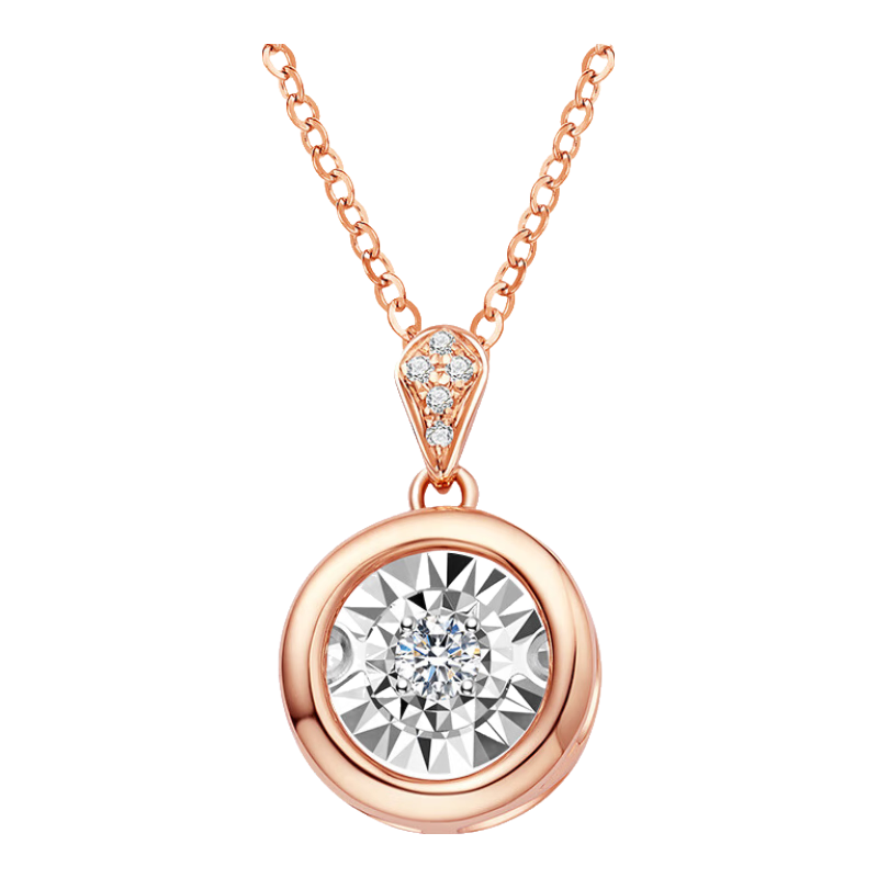 周百福 鉆石吊墜真鉆 18K玫瑰金鉆石項(xiàng)鏈女車花顯鉆七夕送女友禮物 圓滿 白18K主石5分吊墜+K金鏈