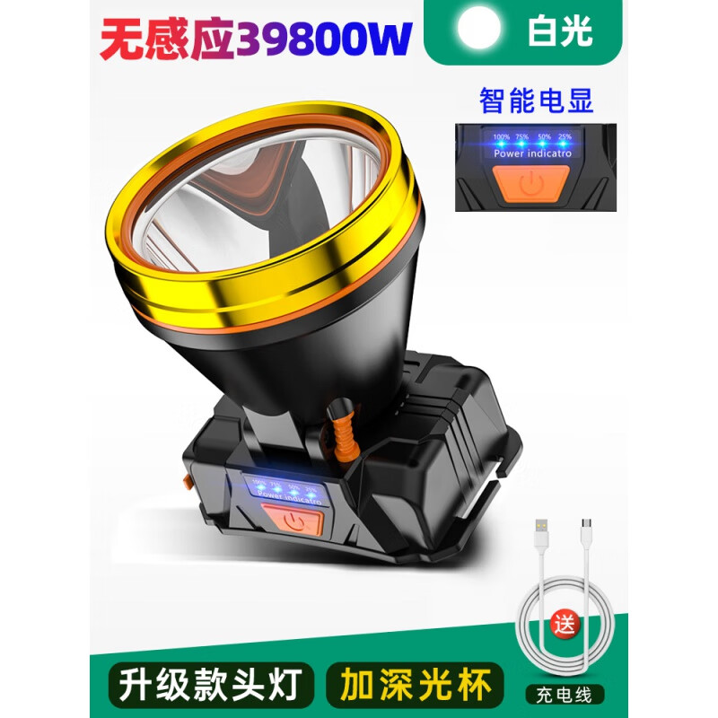 【尾货】小野人头灯强光充电超亮头戴式疝气超长续航夜钓鱼手电筒矿灯