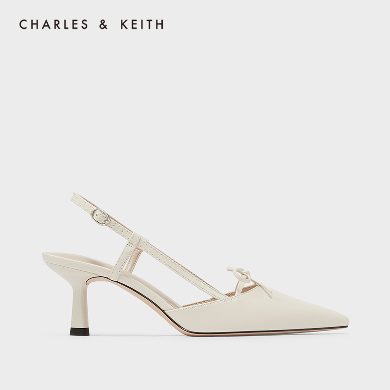 CHARLES&KEITH22春新品CK1-60361384女士蝴蝶结装饰尖头高跟凉鞋 粉白色Chalk 34