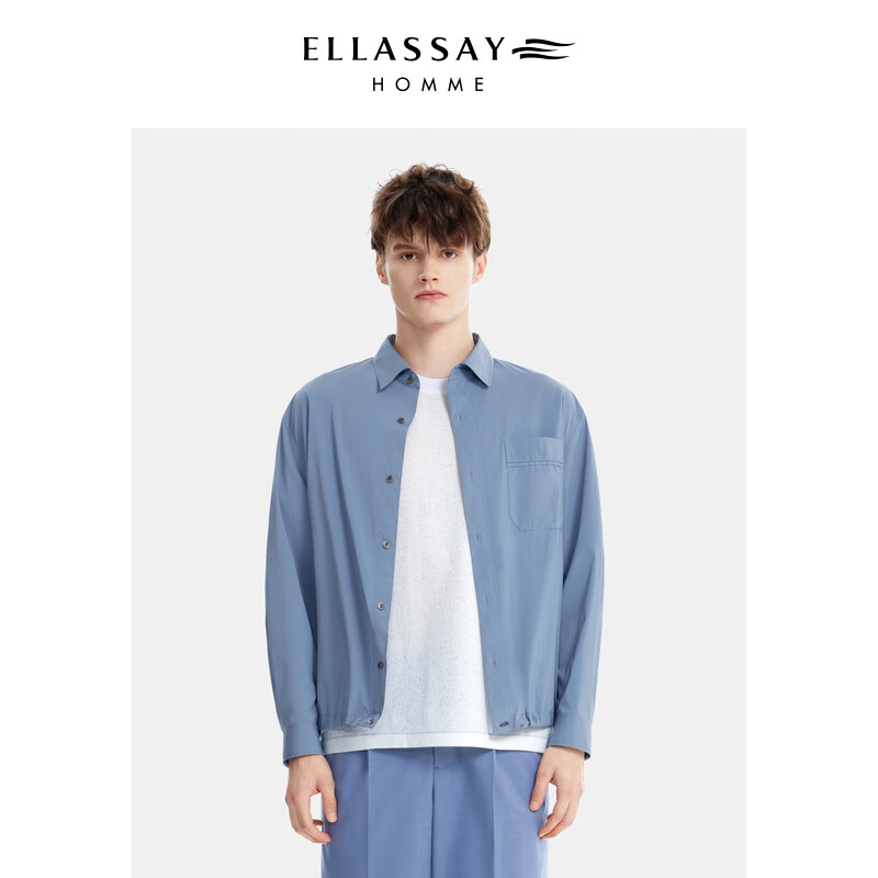 ellassay歌力思男装秋冬新款丝锦弹力衬衫式长袖时尚外套男士 石墨蓝