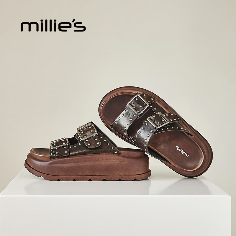 妙丽拖鞋女休闲舒适百搭居家厚底增高学士时尚2025年夏季新款 棕色 35 (225mm) 标准码