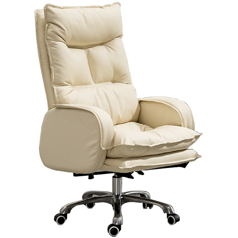 懒悠悠 电脑椅子老板办公椅久坐舒适升降转椅家用电竞椅可躺沙发椅 米白色(单椅)