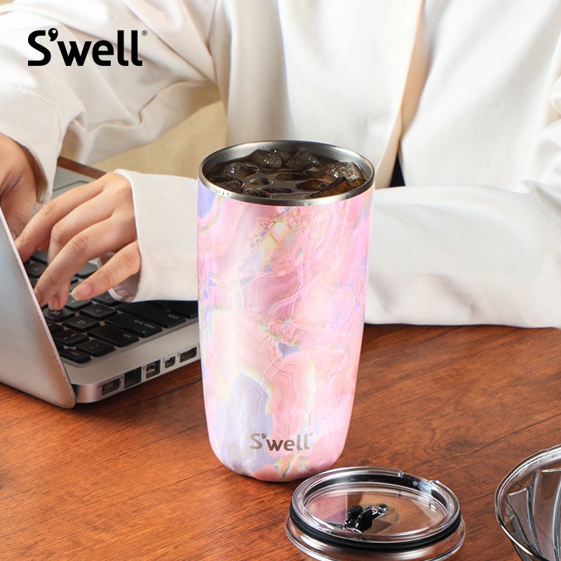 swell保温杯男女士带盖居家办公水杯便携咖啡杯大容量不锈钢吸管杯