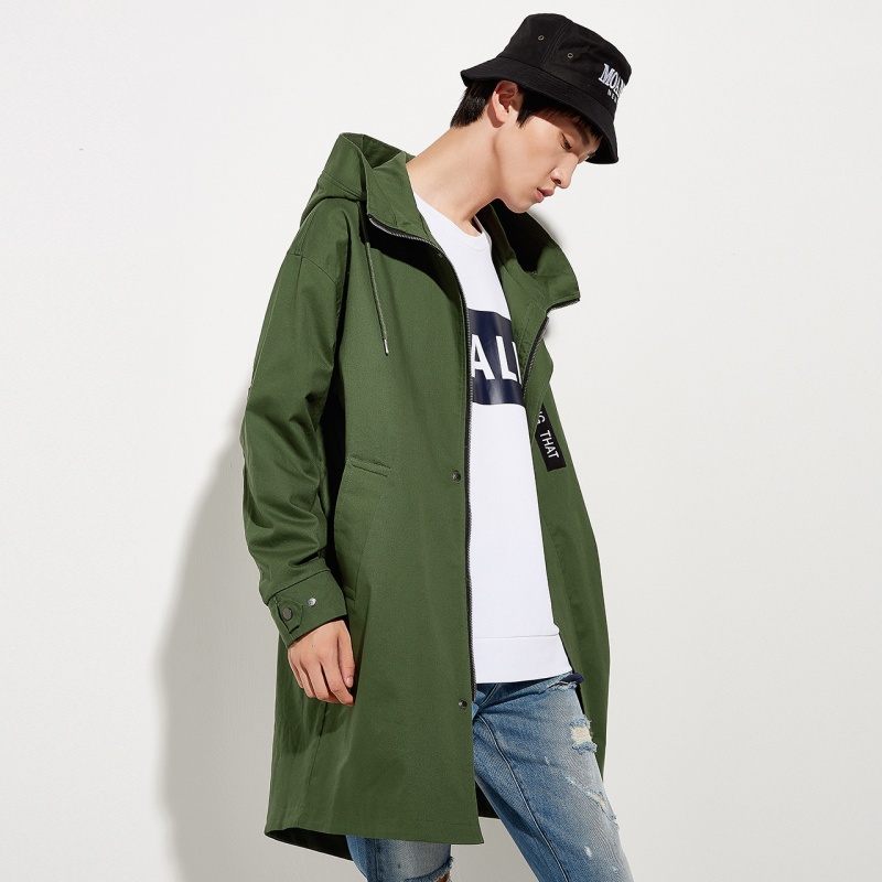riverstone【特清款】流石男装中长款风衣外套男秋季宽松潮流连帽大衣