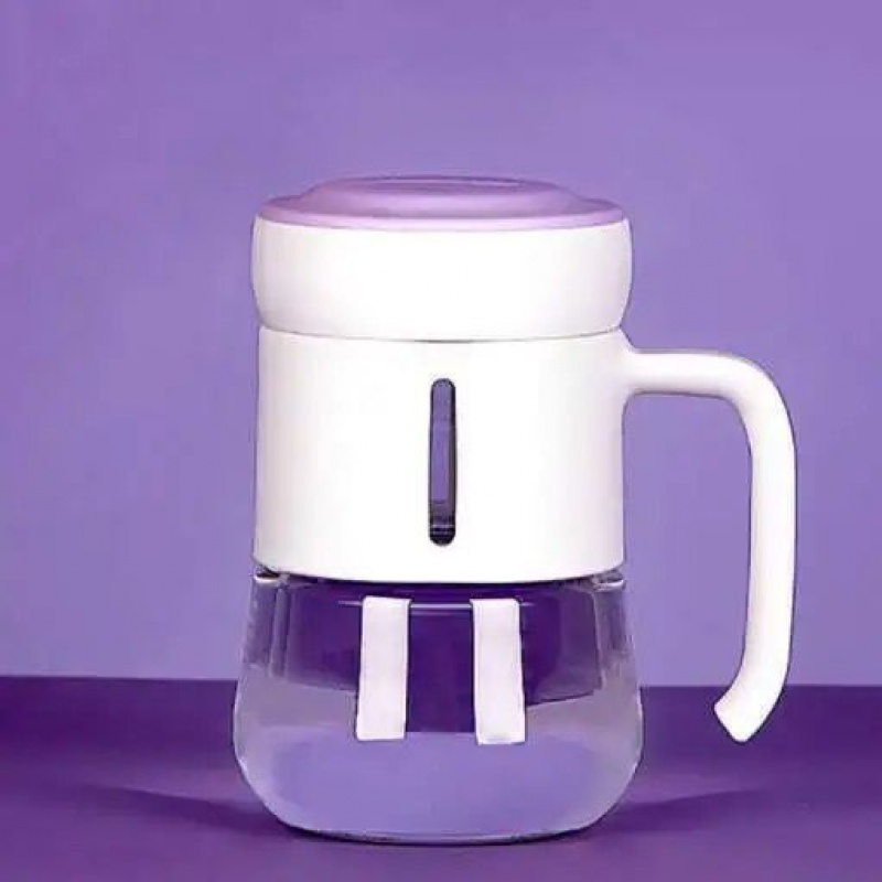 男女花茶水杯带把手过滤网泡茶杯子380ml 升级款紫色1只400ml(送茶漏)