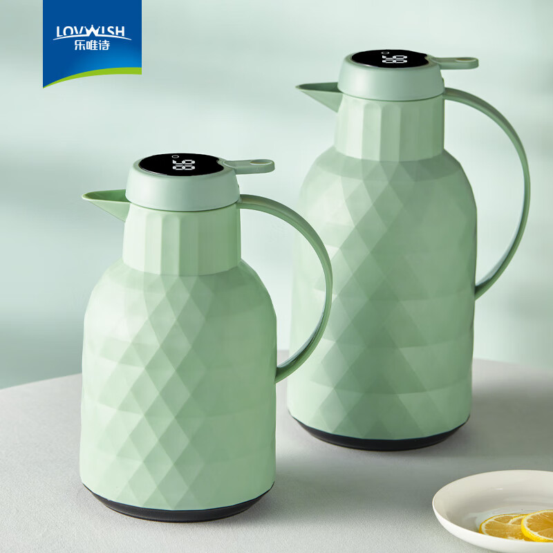 乐唯诗（LOVWISH）保温壶温显家用保温壶大容量玻璃智能温度显示开热水暖水瓶小暖壶 钻纹保温壶【温显款】抹茶绿1.4L