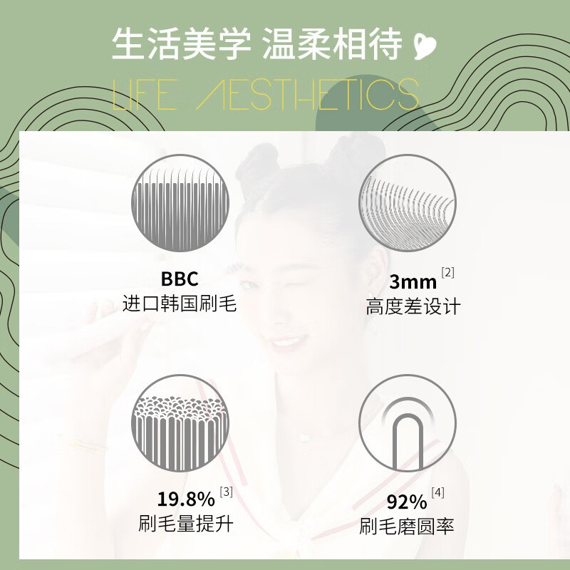 舒客（Saky）电动牙刷头 成人声波电动牙刷G33A系列替换刷头双支装-T6 护龈型 米黄色