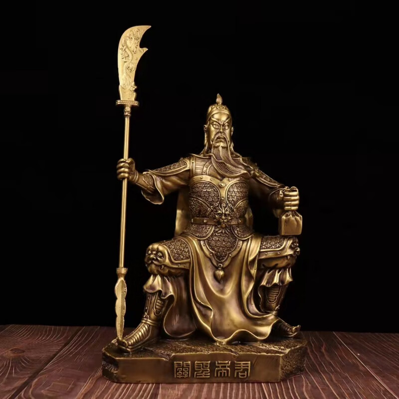 萌依儿新款精品关公铜财神像铜夜读春秋坐文关公看书周仓关平一套武财