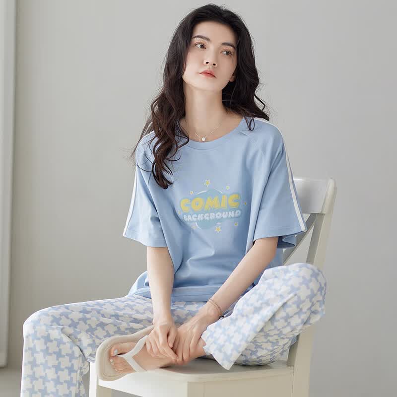 莫代尔睡衣女夏季100%纯棉短袖长裤2026新款夏天全棉女士家居服套装 N1358【主图-100%纯棉款】 L 【建议100-120斤】 现货现发