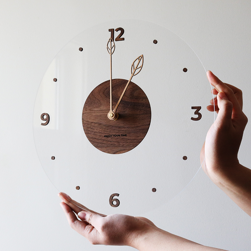 Tazxin创意北欧简约实木制亚克力玻璃钟表挂钟客厅家居墙钟装饰钟轻奢表 透明B款 12英寸(30厘米)