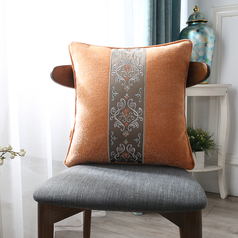 中式刺绣含芯抱枕居家红木沙发靠垫可拆洗定制方形沙发抱枕套 丹橘橙