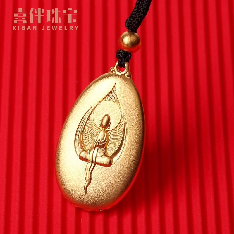 喜伴珠宝 999足金无相佛吊坠黄金女款 古法金如来佛头吊坠男 悟 约20