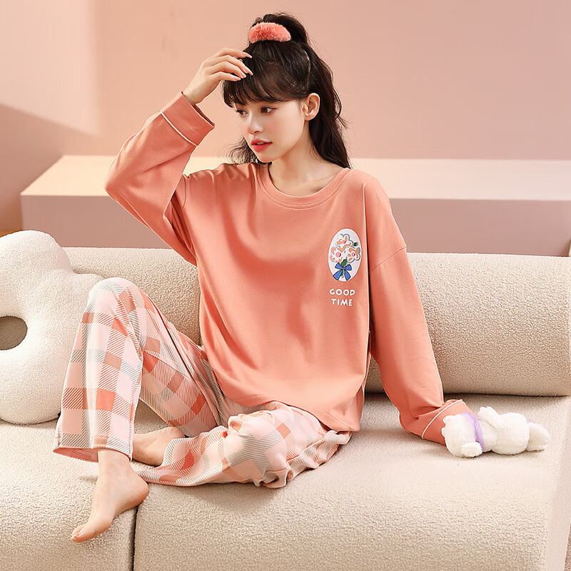 缘定睡衣女学生春秋长袖长裤初高中生女孩休闲宽松少女可爱卡通家居服