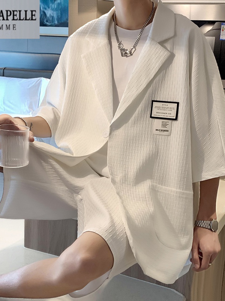 俏博莱 韩系风格穿搭男白西装外套冷淡风男装感夏季七分袖西服套装