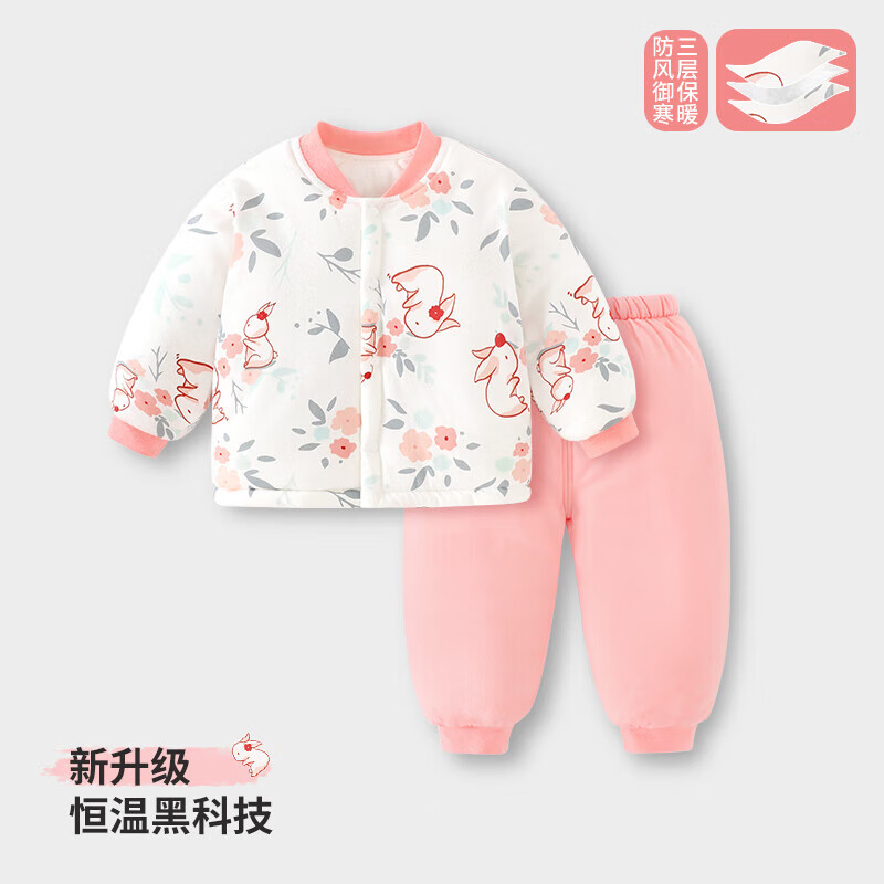 迷你木木屋儿童棉服套装秋冬男女童夹棉加厚家居服两件套中小童保暖冬季衣服 花朵兔兔 100 推荐身高89-98cm 京东折扣/优惠券