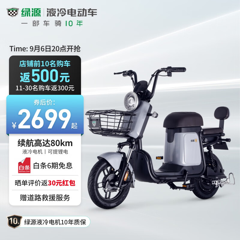 绿源超长续航锂电池电动车新国标电动自行车  ZFB 静谧灰48V24A