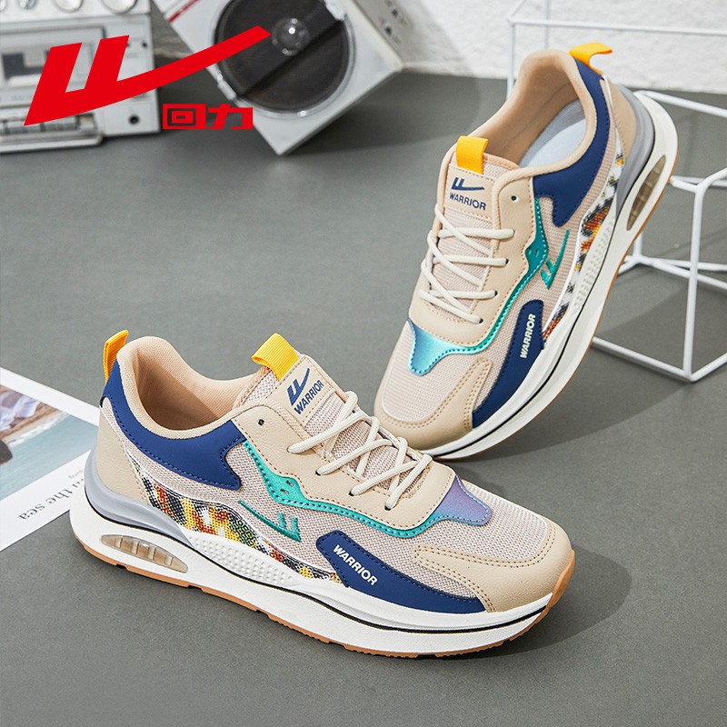 回力男鞋春夏季透气运动鞋潮流网面软底跑步鞋薄款休闲阿甘鞋子男 卡其深蓝 42