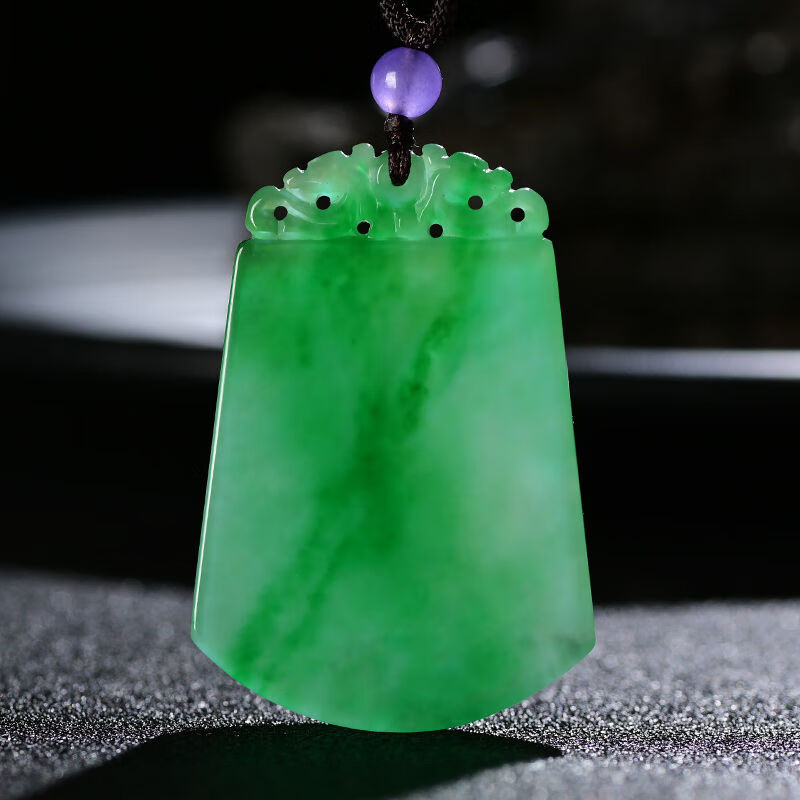 珠佩丽翡翠无事牌冰种翡翠吊坠平安无事牌缅甸翡翠满绿色冰种平安牌男