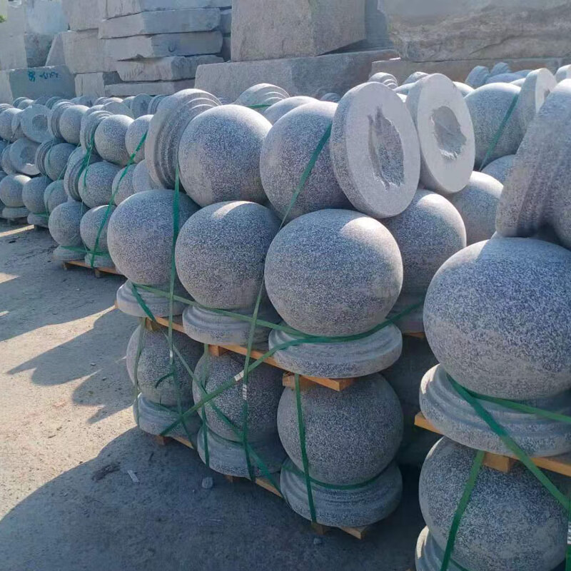 路障石球花岗岩芝麻灰圆球广场公路挡车球阻车石墩子批发 直径400mm