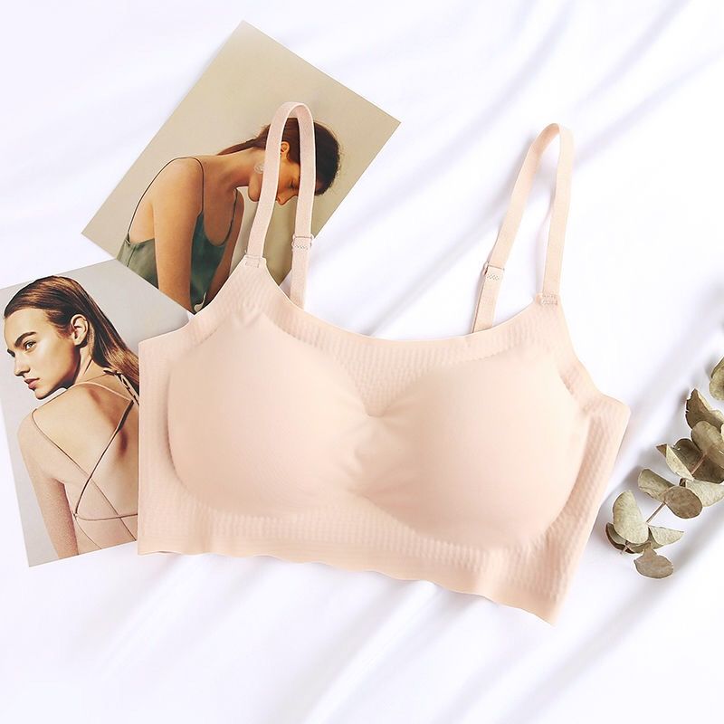 吊带内衣戴胸罩冰丝无痕内衣女一片式运动震聚拢睡眠文胸罩美背心吊带