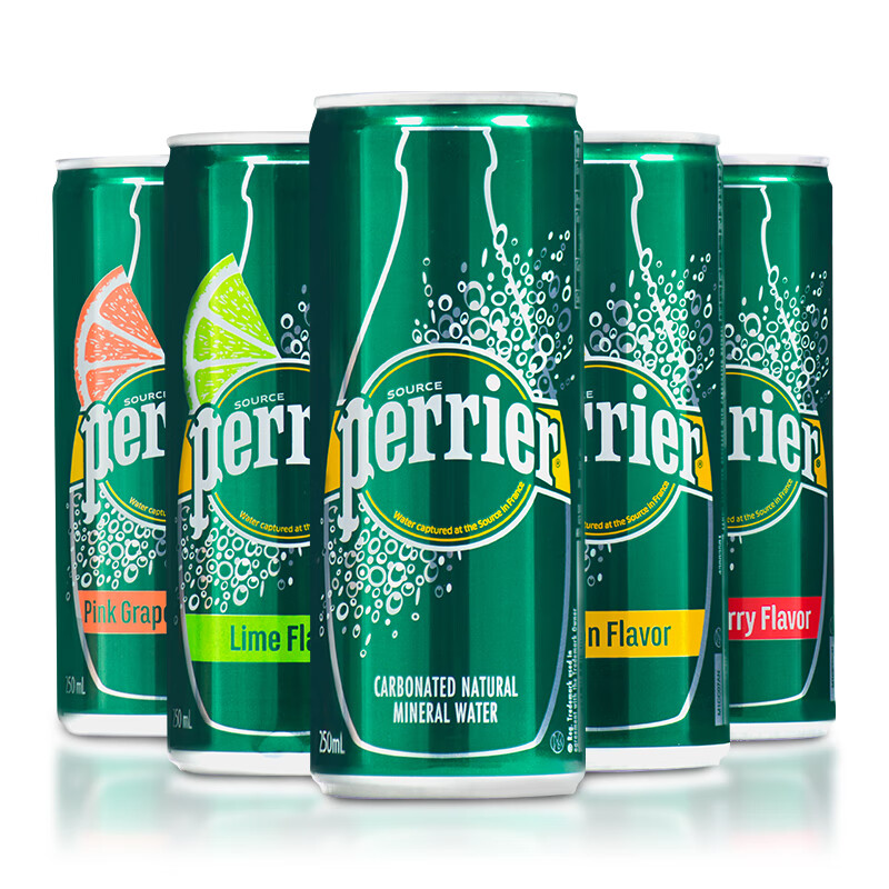 巴黎水(perrier)气泡苏打水 250ml*30罐/20罐 法国进口原味柠檬草莓果