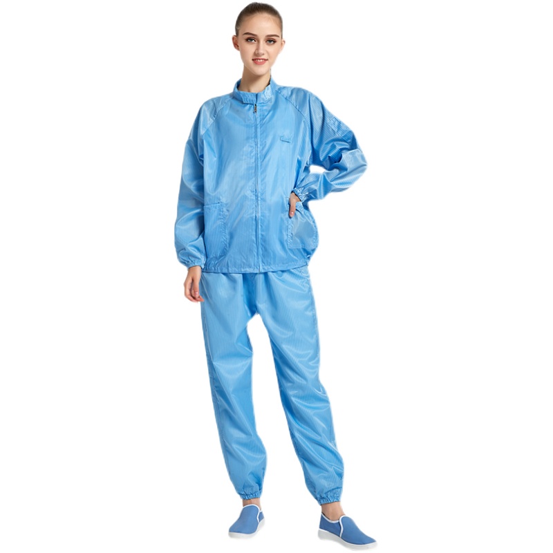 防静电实验室无尘服大码加肥分体服立领防尘无尘工作服电子厂洁净服蓝