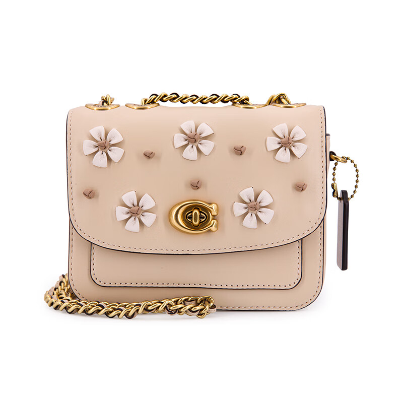 coach)女士茶玫瑰花结madison 16号单肩包链条斜挎包 300165 象牙白色