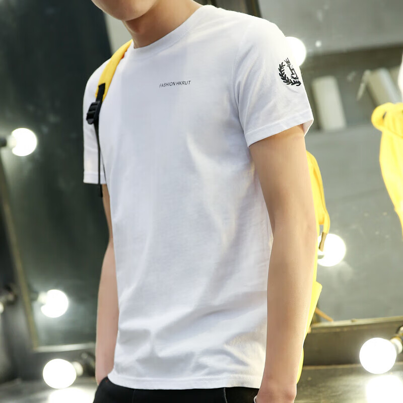 纯棉潮流男士短袖t恤潮牌半袖白色夏季上衣服长袖打底衫 短袖hk白色 m