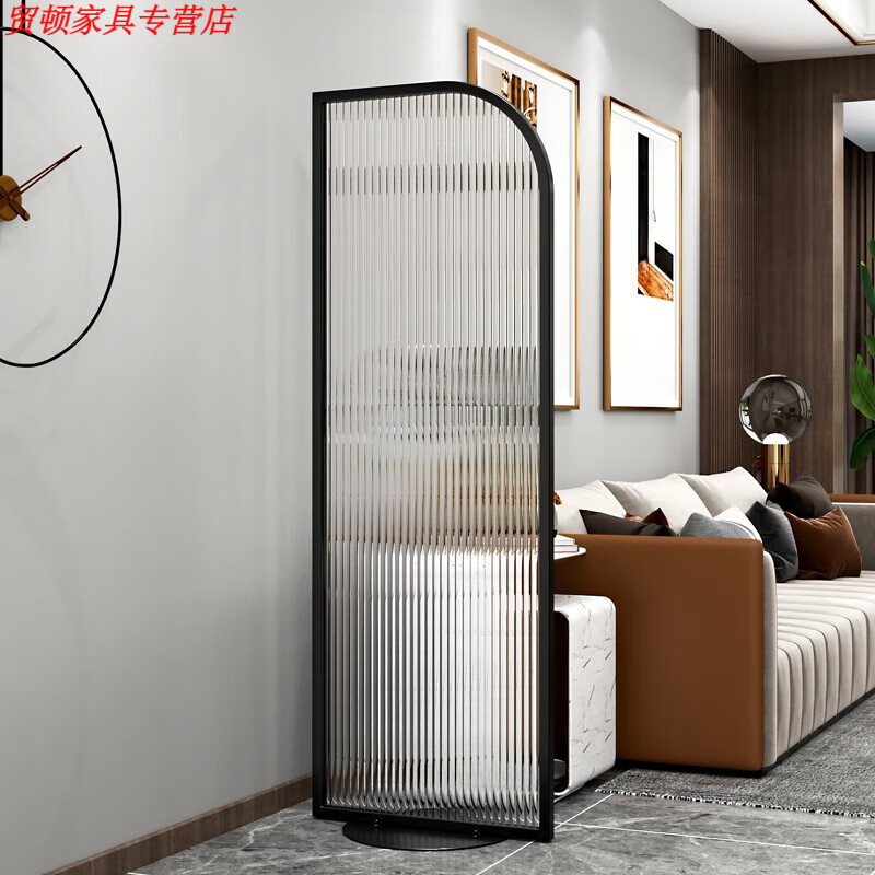 鹤迹 小户型折叠屏风 屏风隔断客厅折叠移动长虹玻璃简约现代 黑色宽