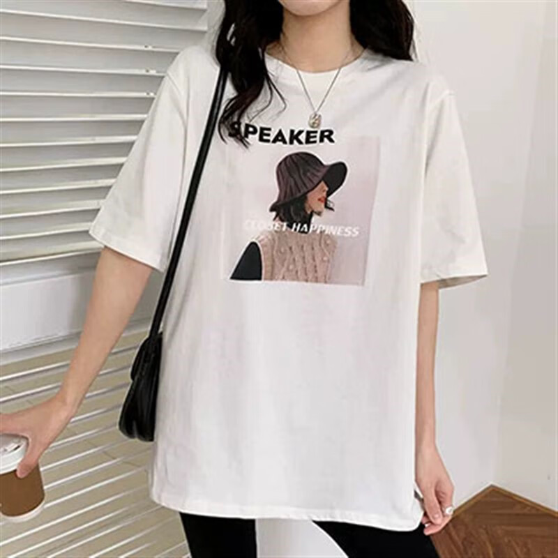 町鸾(tingluan)长款t恤女遮臀搭配鲨鱼裤上衣屁股大白短袖 白色女孩 m