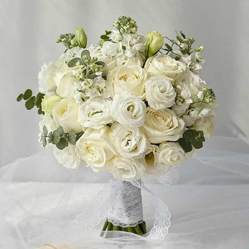 花礼鲜花同城配送 真花白玫瑰花束手捧花结婚领证节日婚庆求婚表白