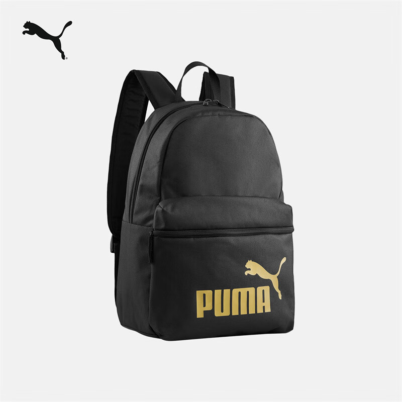 彪马（PUMA）户外通勤旅行大容量双肩背包男女款学生书包电脑包079943 黑色-金色LOGO-03 OSFA