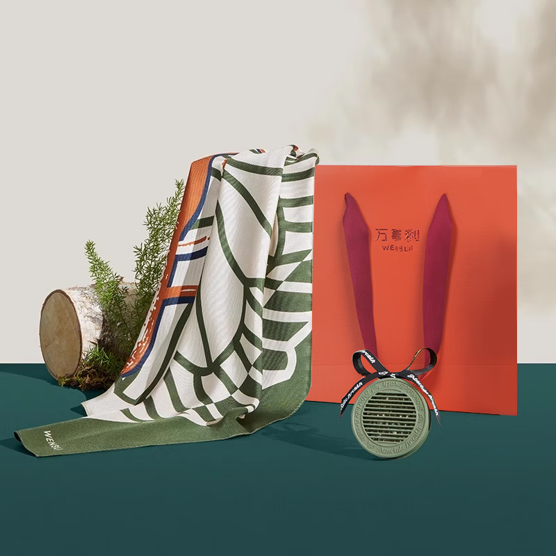 万事利wensli真丝丝巾桑蚕丝中方巾 车载香氛礼盒送女友七夕情人节